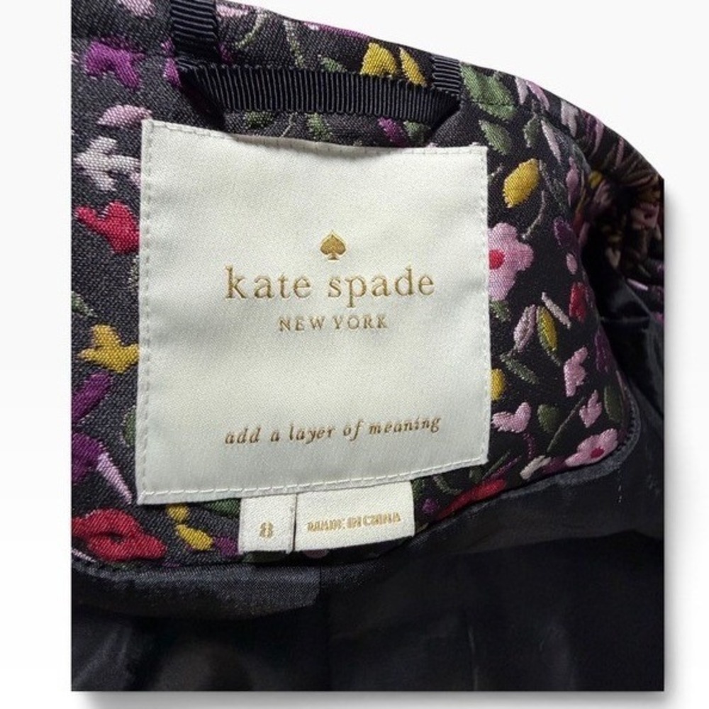 Kate Spade New York Womens Floral Quilted Button Front Topper Coat Black Multi 8 - Picture 12 of 16
